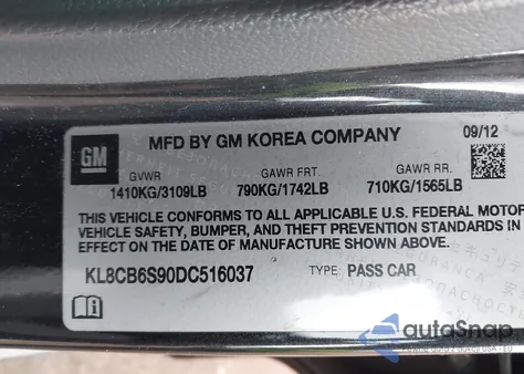 2013 Chevrolet Spark Ls Auto from USA, damaged, VIN KL8CB6S90DC516037